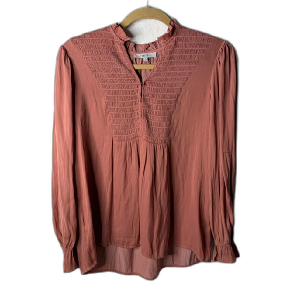 Fun2Fun dusty rose smocked long sleeve blouse size M